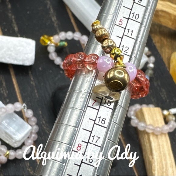 Cherry Quartz gem beaded boho ring - Picture 2 of 2